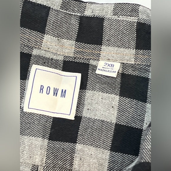 ROWM Black Gray buffalo plaid Checkered button Shirt Long Sleeve men 2XL Cotton - Picture 4 of 14